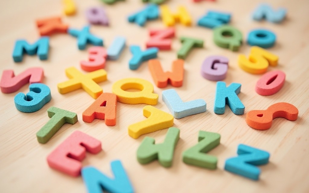 A child arranging felt letters