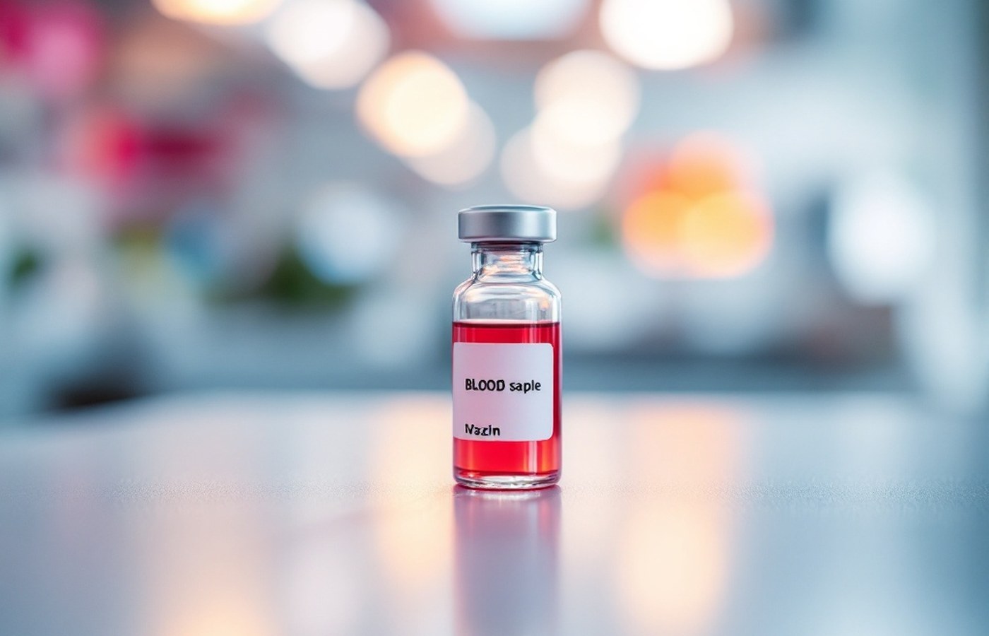 A blood sample vial in a calm laboratory setting